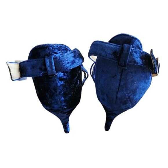 Ashley Stewart Blue Velvet Open Toe Heels Size 10W - Picture 3 of 7